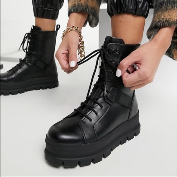 UGG | Sheena Lace Up Combat Boots In Black NEW - Picture 2 of 14